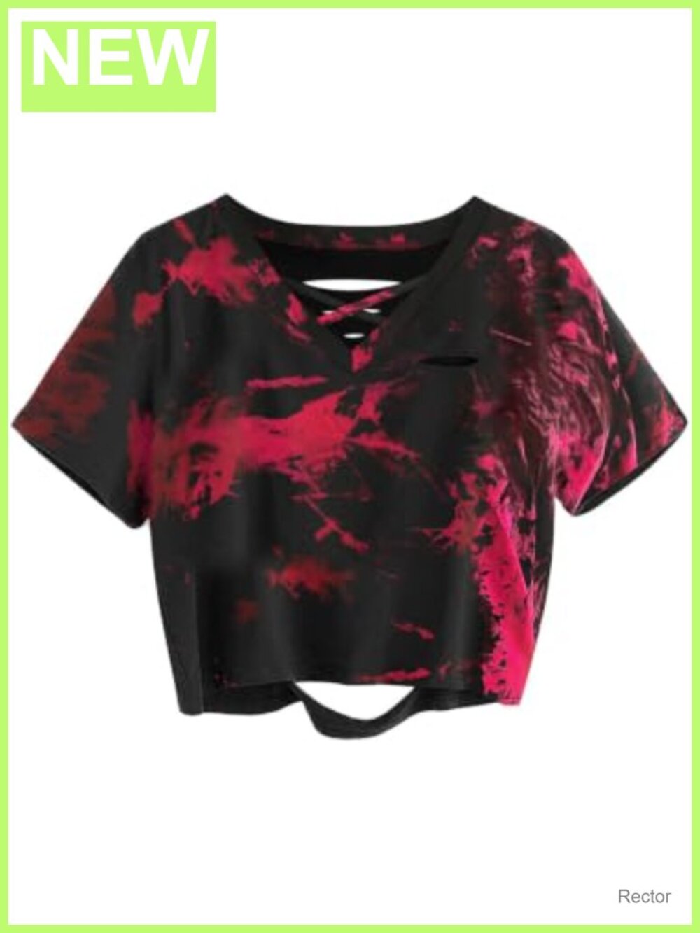 Tie Dye Crop Top Distressed V Neck Short Sleeve T Shirt